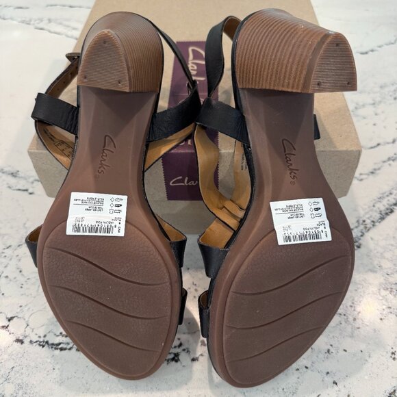 Clarks Jaelyn Fog Platform Sandal Black Leather Size 11 Heel Height 3.25" - Picture 4 of 5